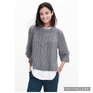 Banana Republic Fisherman Stitch Charcoal Gray Crewneck Sweater Size Small